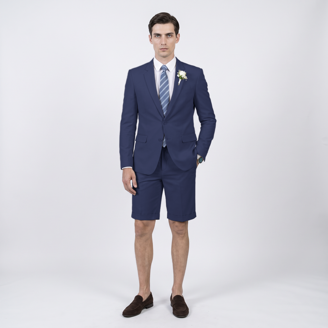 Menseventwear Fashion 2 Pieces Mens Suit Flat Notch Lapel Suits (Blazer+Shorts)