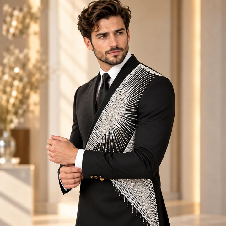 Fashion 2 Pieces Suit In Black Peaked Lapel Diamond For Prom