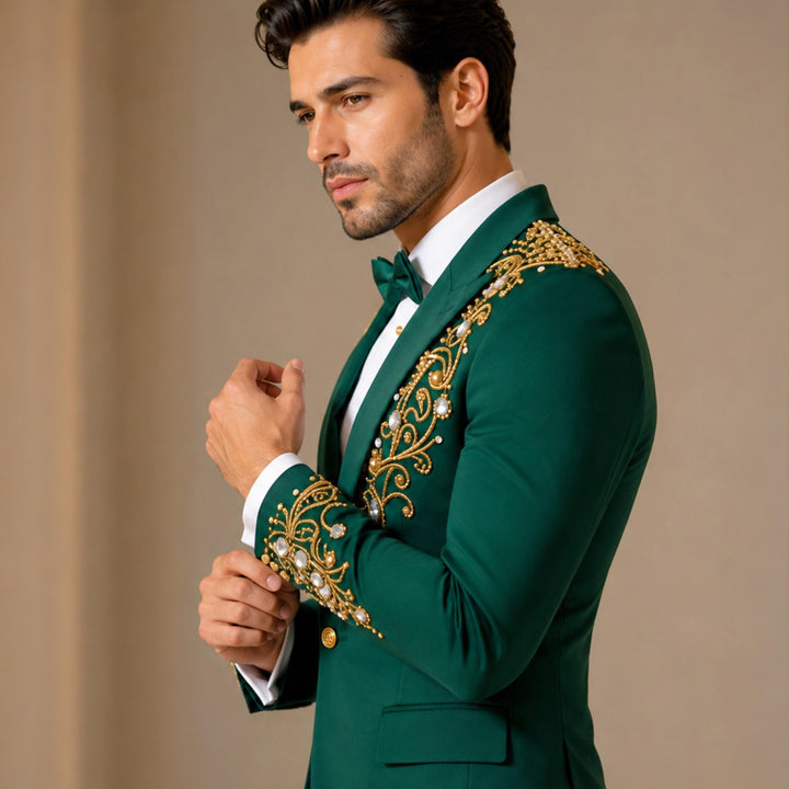 Fashion Green And Diamond Peak Lapel 2 Pieces Men Suit