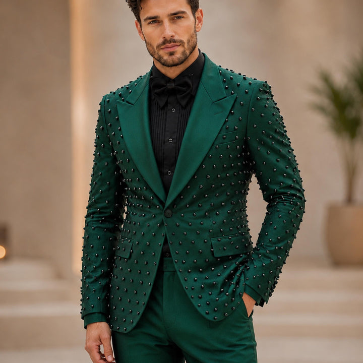 Fashion Black And Diamond Peak Lapel 2 Pieces Men Suit
