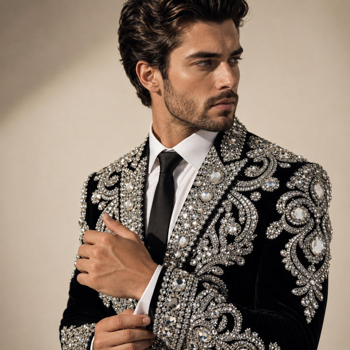 Fashion Black And Diamond Peak Lapel 2 Pieces Men Suit
