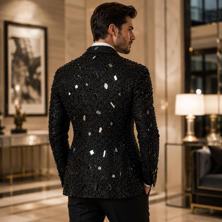 Luxury Black Peak Lapel Embroidered 3 Pieces Mens Suit