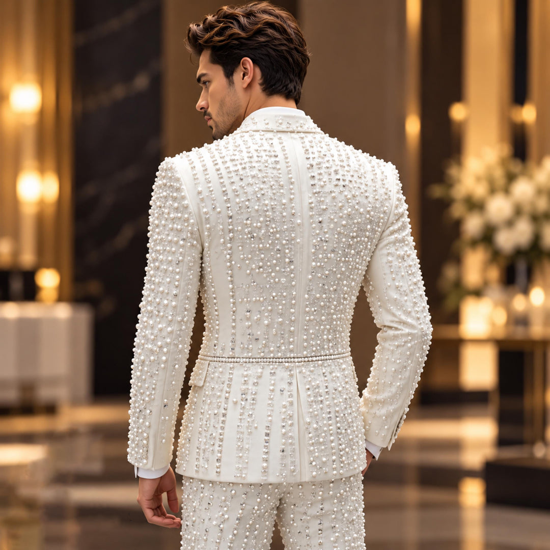 Fashion White And Diamond Peak Lapel 2 Pieces Men Suit