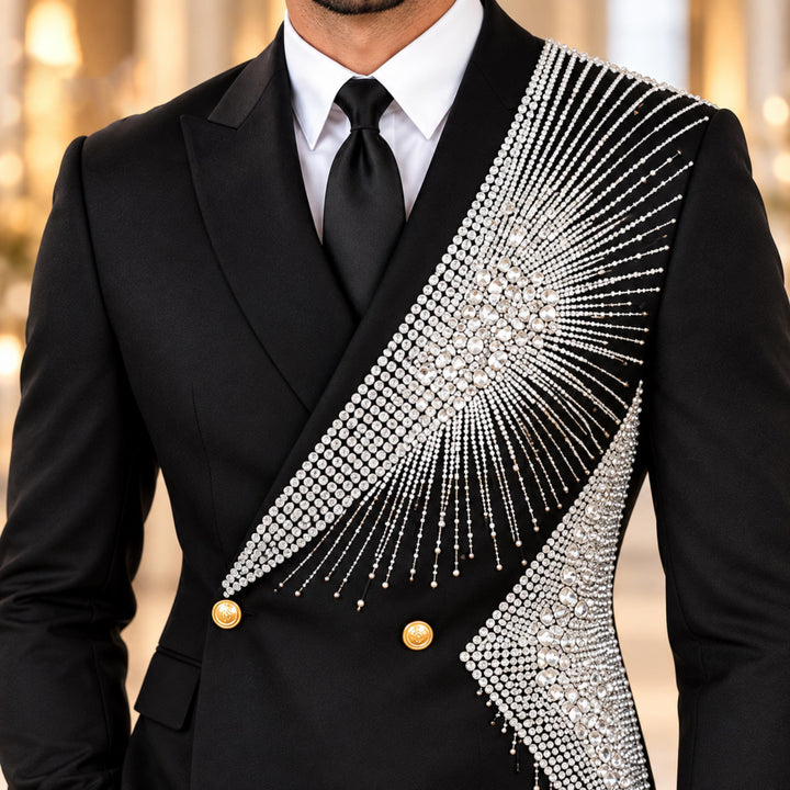 Fashion 2 Pieces Suit In Black Peaked Lapel Diamond For Prom
