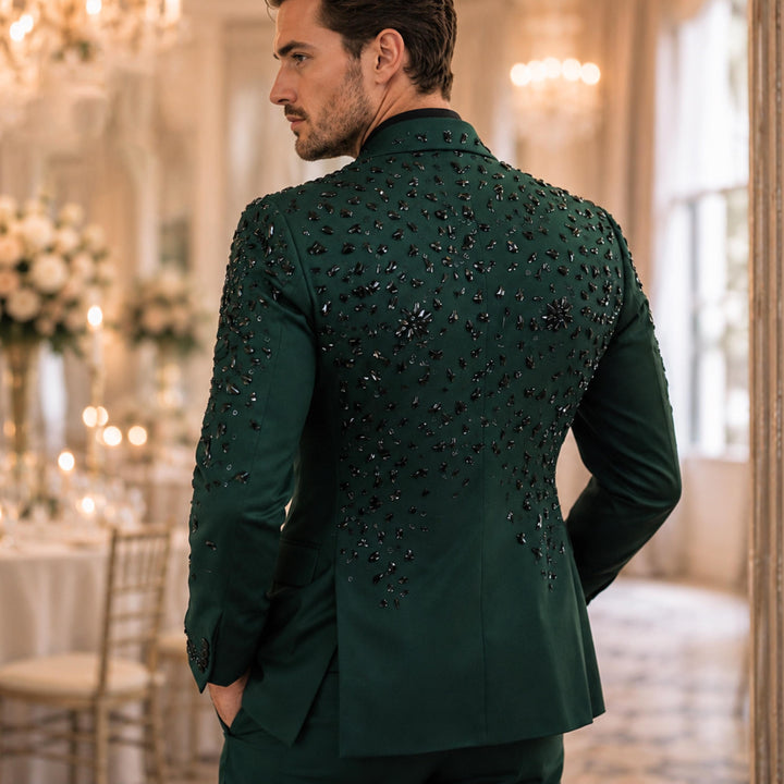 Fashion Hunt Green And Diamond Peak Lapel 2 Pieces Men Suit