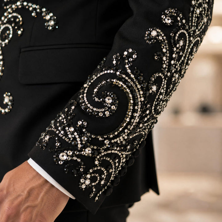 Fashion Black And Diamond Shawl Lapel 2 Pieces Men Suit