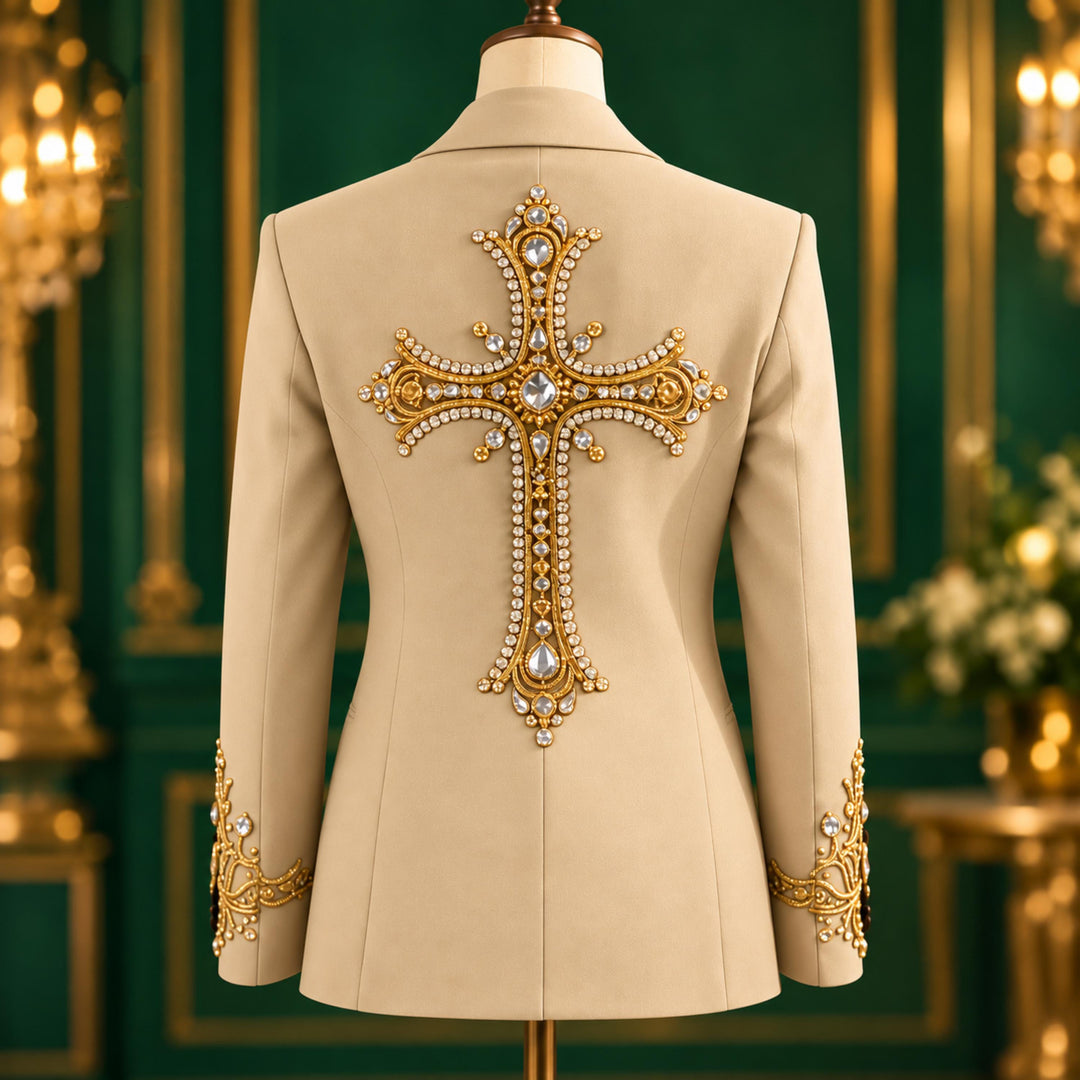 Luxury Champagne Peak Lapel Diamond 3 Pieces Men Suit For Wedding