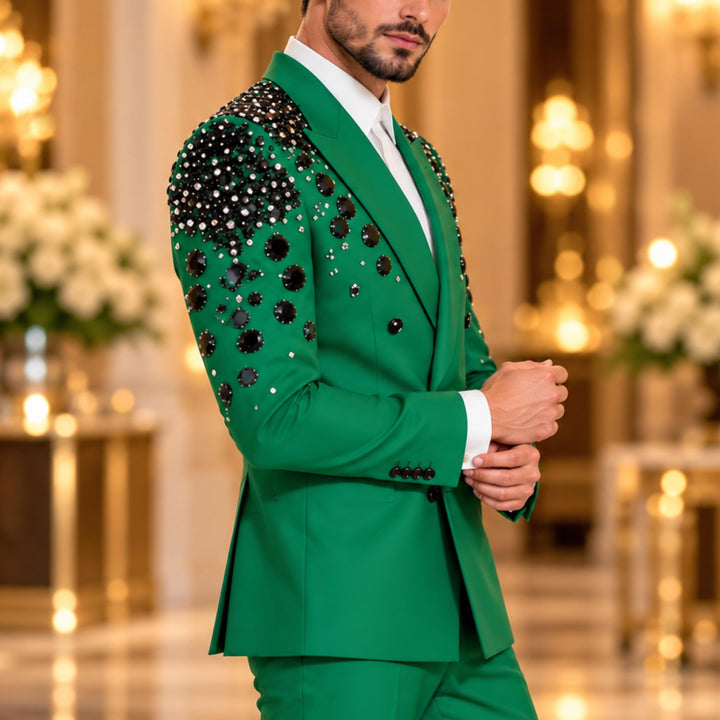 Luxury Black Diamond 2 Pieces Double Breasted Men Suit With Peak Lapel For Prom