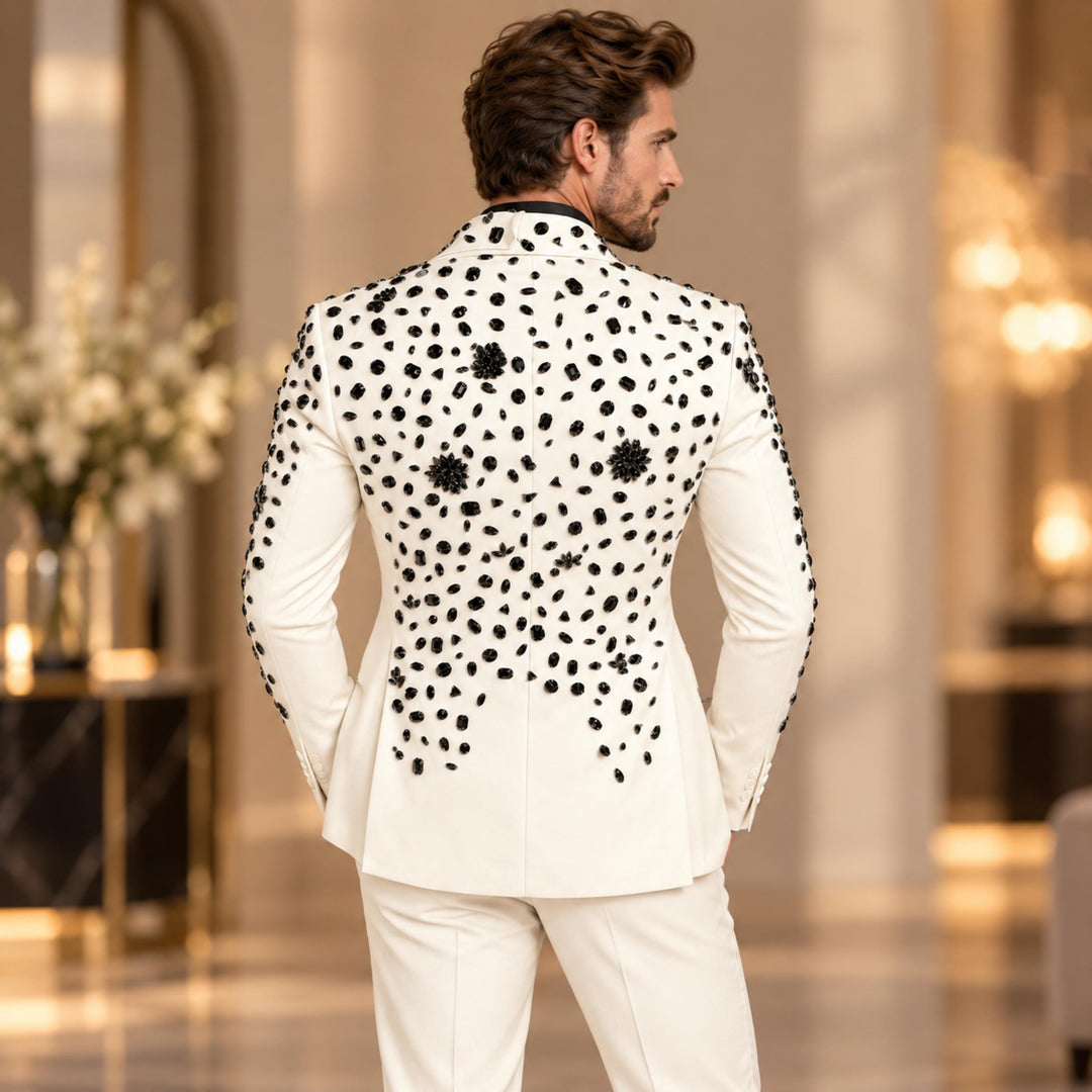 Luxury White Diamond 2 Pieces Double Breasted Men Suit With Peak Lapel For Prom