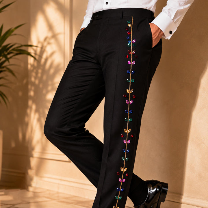 Fashion Black And Colored Diamond Peak Lapel 2 Pieces Men Suit