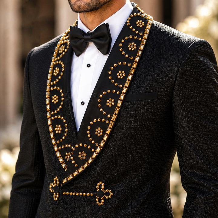 Luxury Black Diamond 2 Pieces Double Breasted Men Suit With Shawl Lapel For Prom