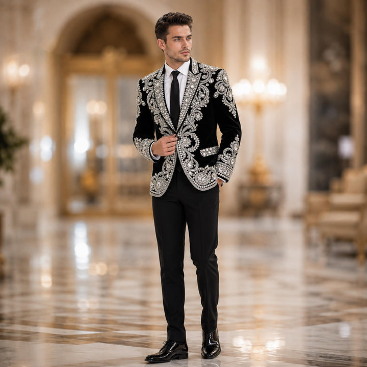 Fashion Black And Diamond Peak Lapel 2 Pieces Men Suit