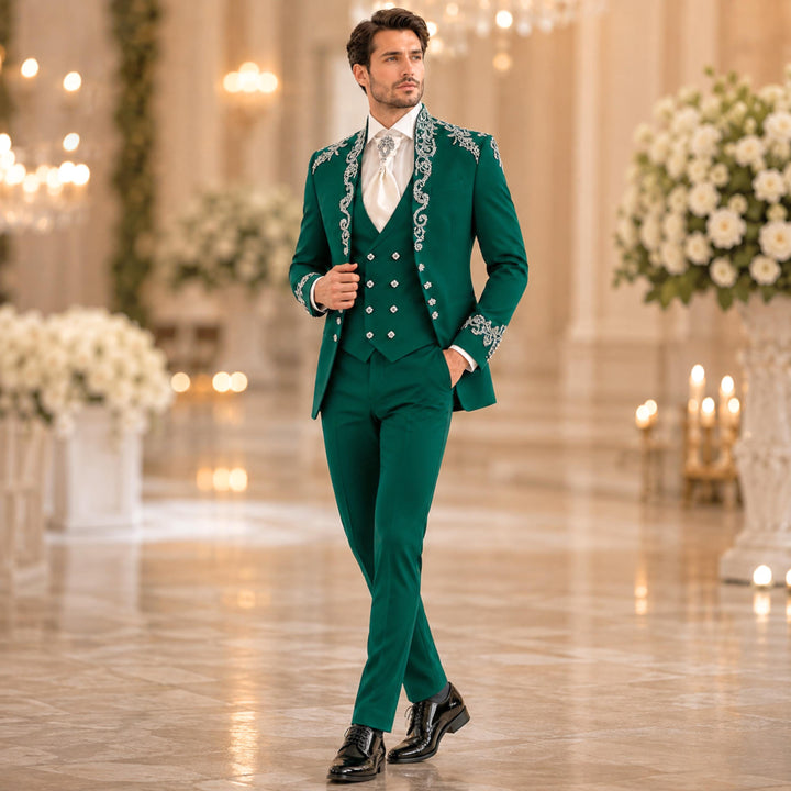 Luxury Mens Suit Shawl Lapel With Diamond 3 Pieces Suit