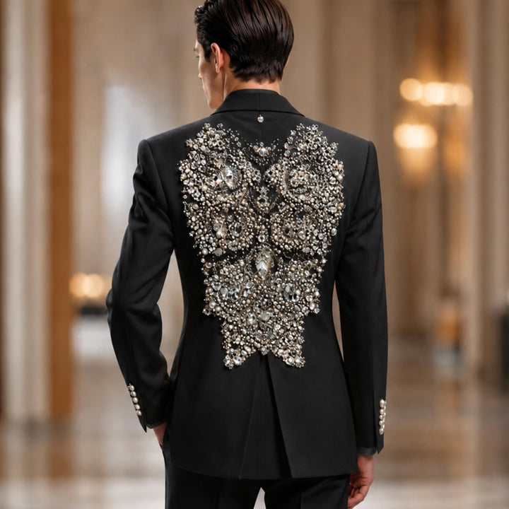 Fashion Black And Diamond Peak Lapel 2 Pieces Men Suit