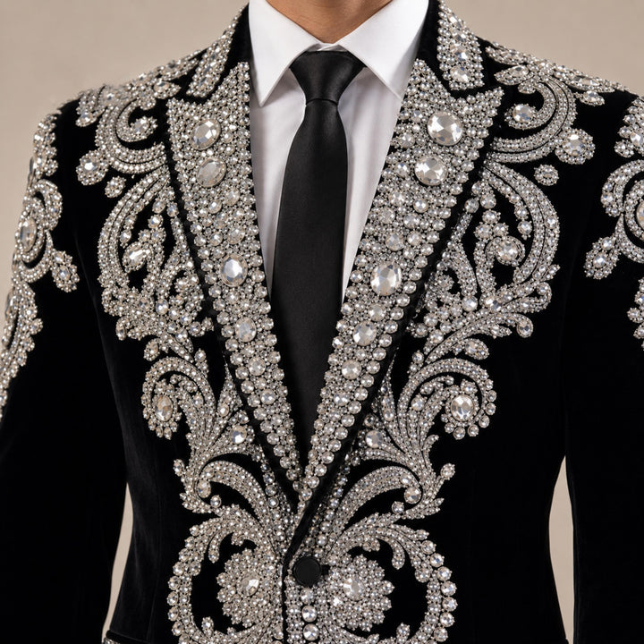 Fashion Black And Diamond Peak Lapel 2 Pieces Men Suit
