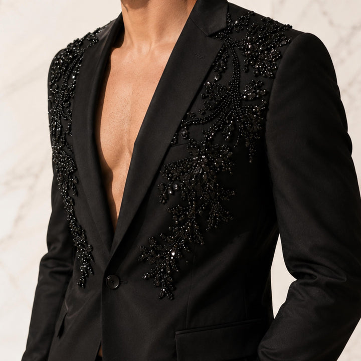 Fashion Black And Diamond Notch Lapel 2 Pieces Men Suit