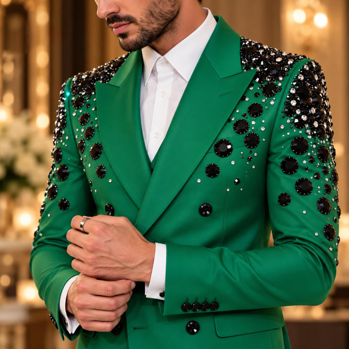 Luxury Black Diamond 2 Pieces Double Breasted Men Suit With Peak Lapel For Prom