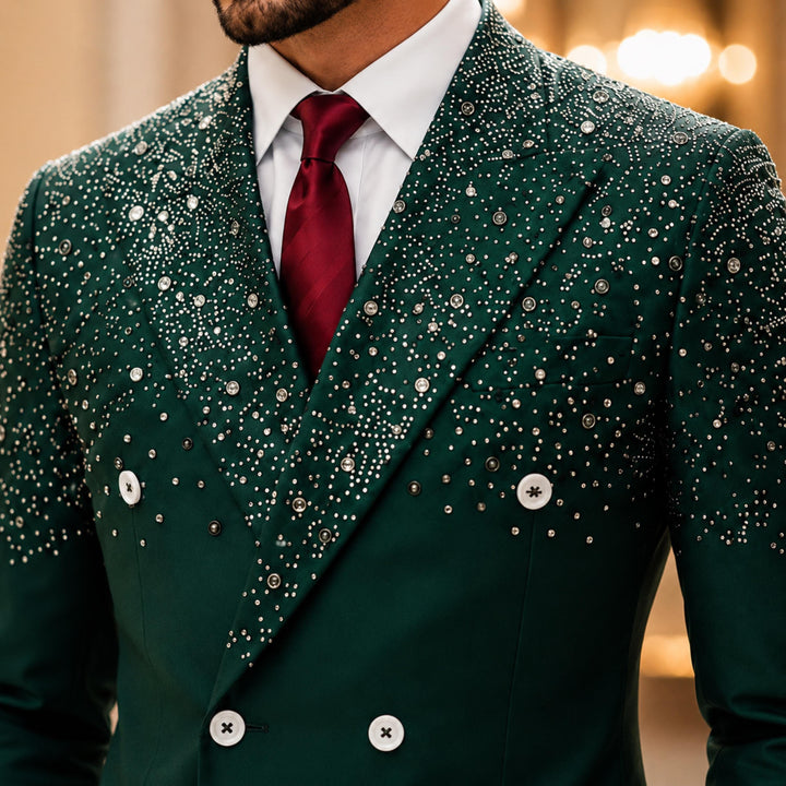 Fashion 2 Pieces Suit In Green Peaked Lapel Diamond For Prom