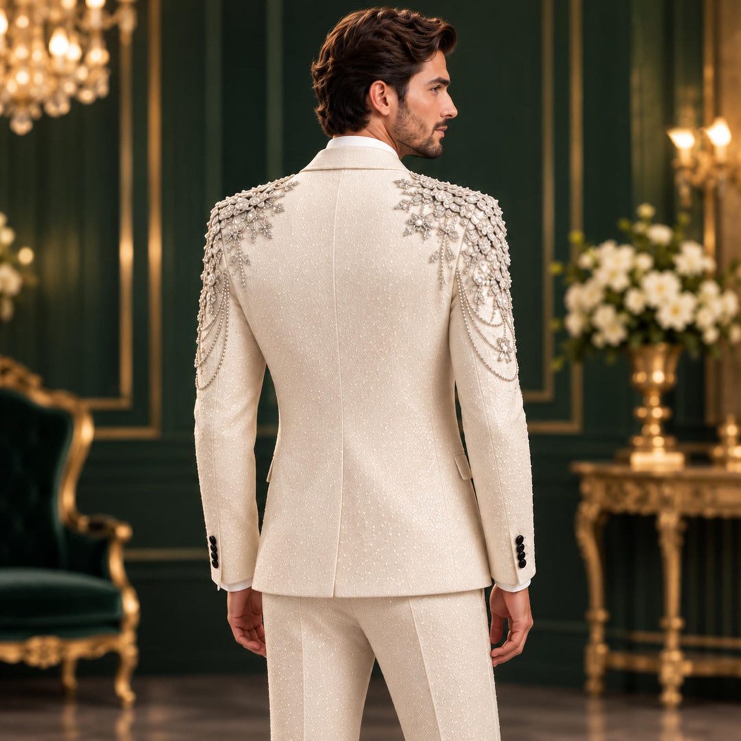Fashion White And Diamond Peak Lapel 2 Pieces Men Suit
