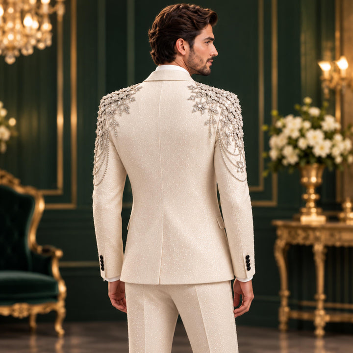 Fashion White And Diamond Peak Lapel 2 Pieces Men Suit