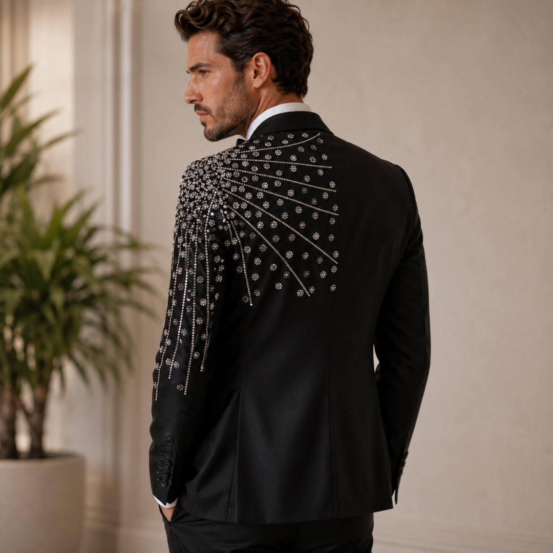 Fashion Black And Diamond Peak Lapel 2 Pieces Men Suit