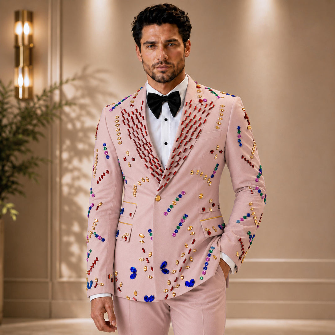 Fashion Black And Colored Diamond Peak Lapel 2 Pieces Men Suit