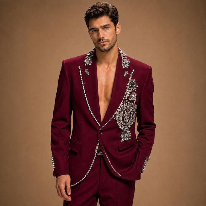 Fashion Black And Diamond Peak Lapel 2 Pieces Men Suit