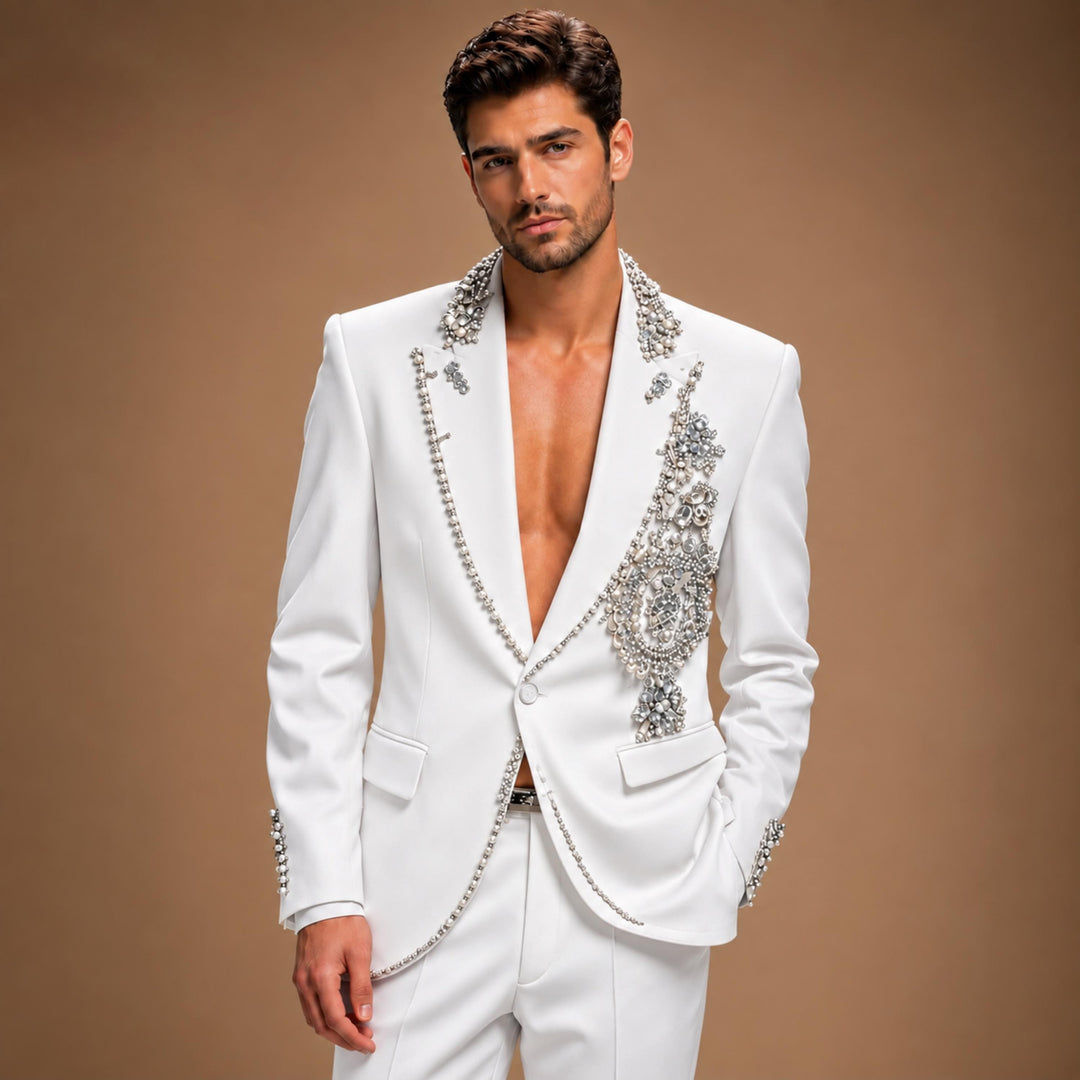 Fashion Black And Diamond Peak Lapel 2 Pieces Men Suit