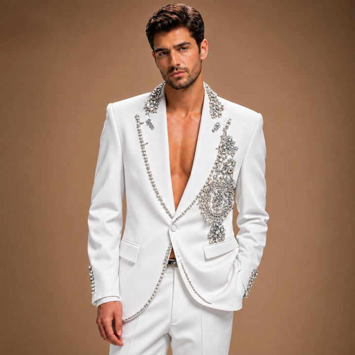 Fashion Black And Diamond Peak Lapel 2 Pieces Men Suit