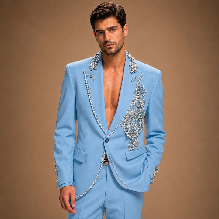 Fashion Black And Diamond Peak Lapel 2 Pieces Men Suit