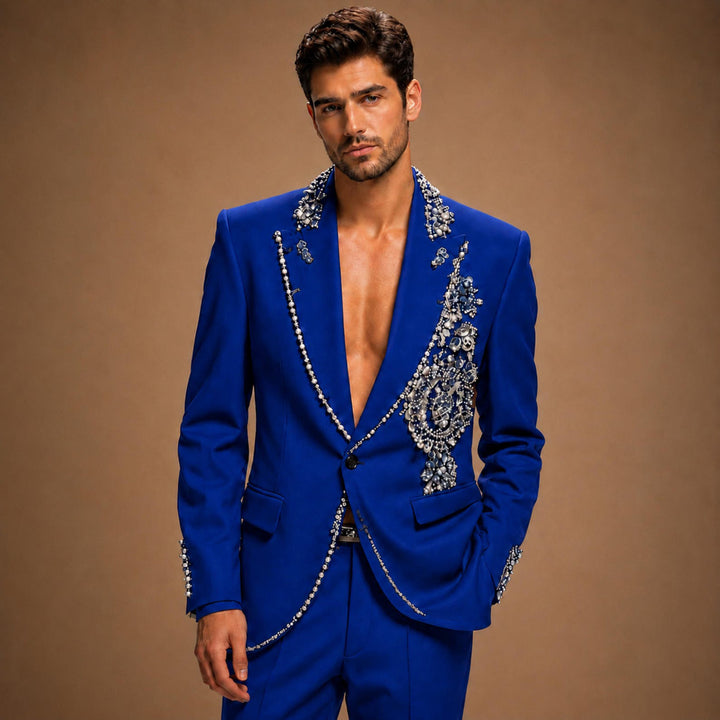 Fashion Black And Diamond Peak Lapel 2 Pieces Men Suit