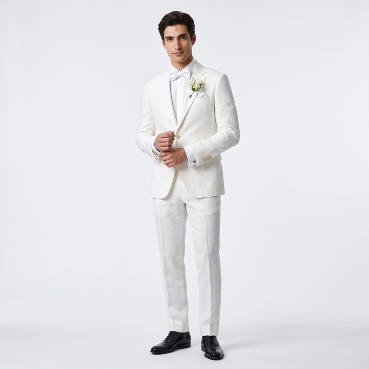 Menseventwear Casual 2 Pieces Mens Suit Flat Linen Notch Lapel Suit (Blazer + Pants)