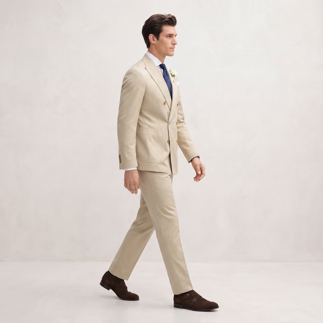Menseventwear Formal 2 Pieces Mens Suit Flat Peak Lapel Suit For Wedding (Blazer+Pants)