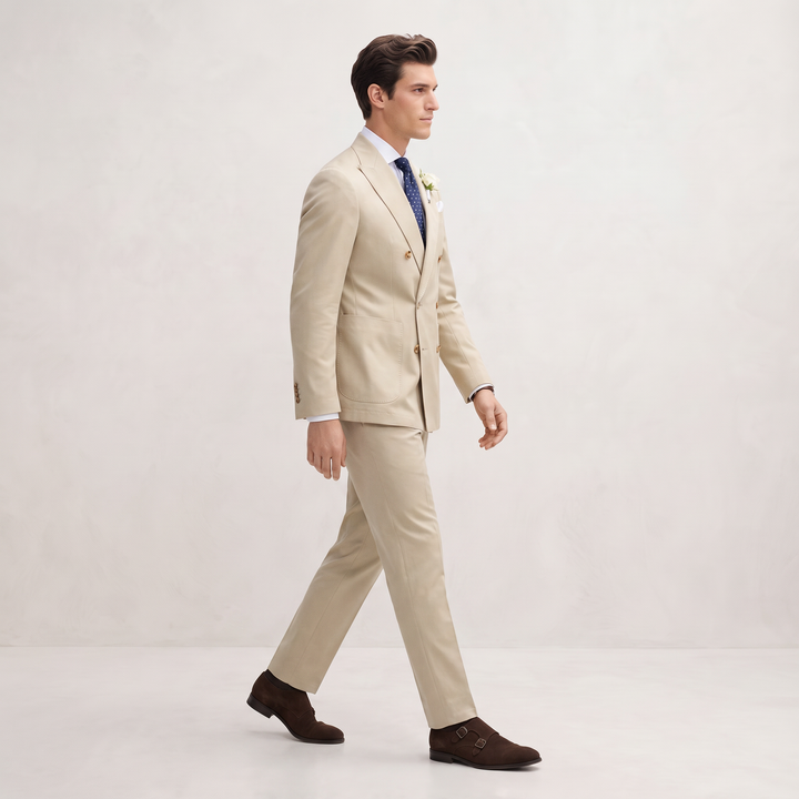 Menseventwear Formal 2 Pieces Mens Suit Flat Peak Lapel Suit For Wedding (Blazer+Pants)