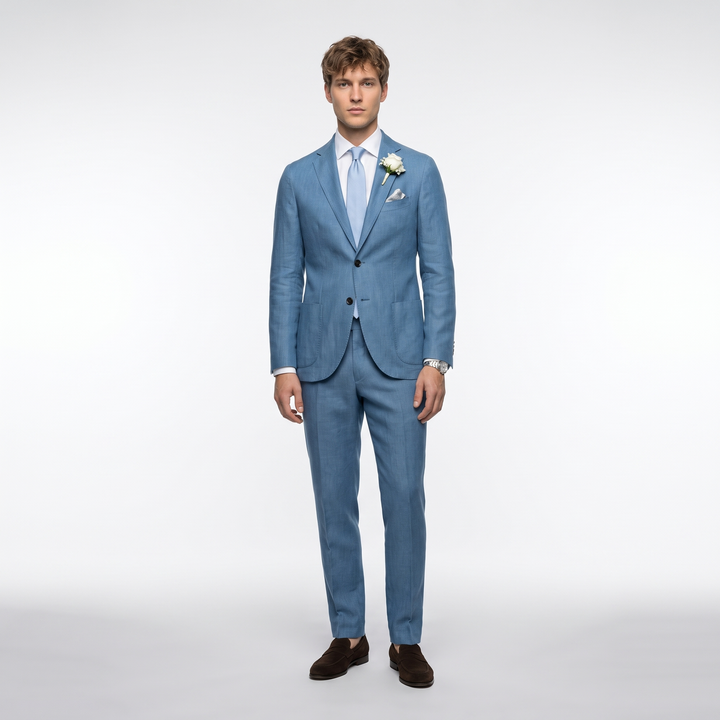 Menseventwear Formal 2 Pieces Mens Suit Flat Linen Notch Lapel Suits (Blazer + Pants)