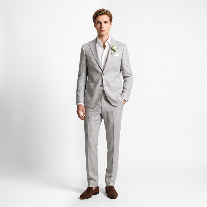 Menseventwear Formal 2 Pieces Mens Suits Flat Linen Notch Lapel Set (Blazer + Pants)