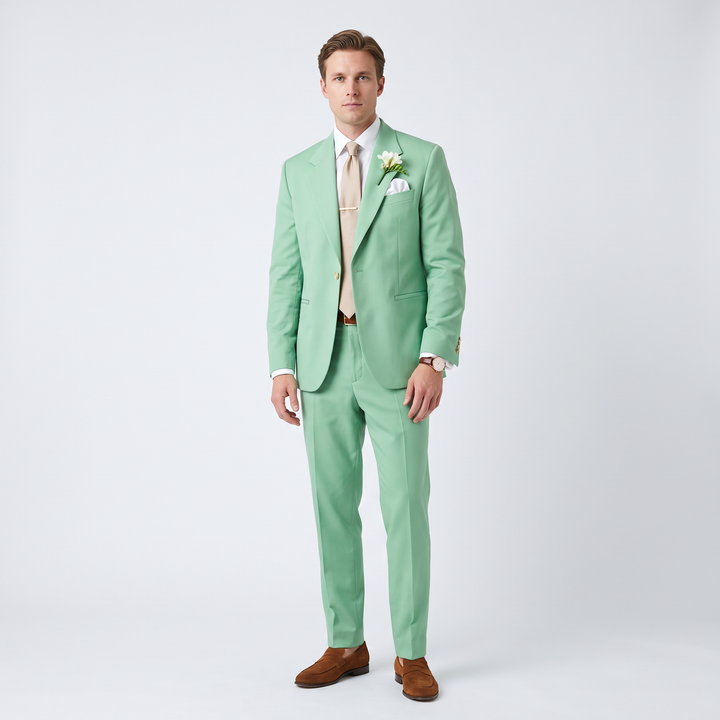 Menseventwear Formal 2 Pieces Mens Suit Flat Notch Lapel  Set (Blazer+Pants)