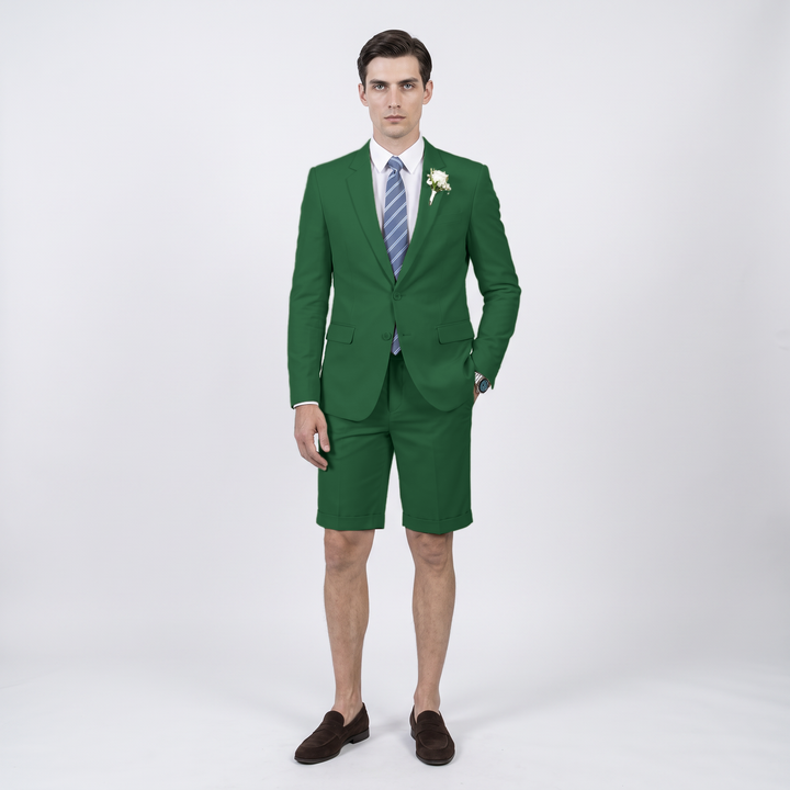 Menseventwear Fashion 2 Pieces Mens Suit Flat Notch Lapel Suits (Blazer+Shorts)