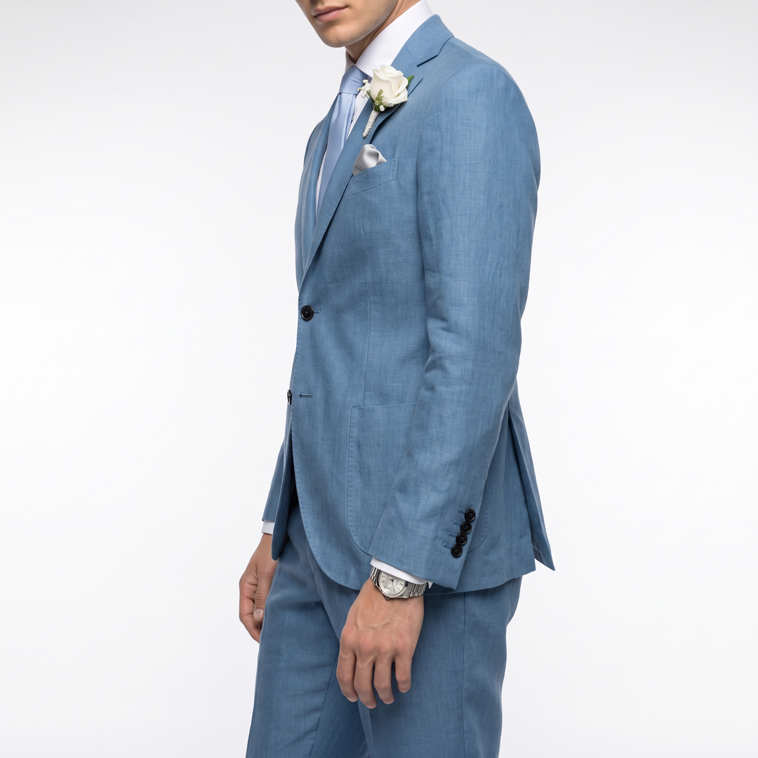 Menseventwear Formal 2 Pieces Mens Suit Flat Linen Notch Lapel Suits (Blazer + Pants)