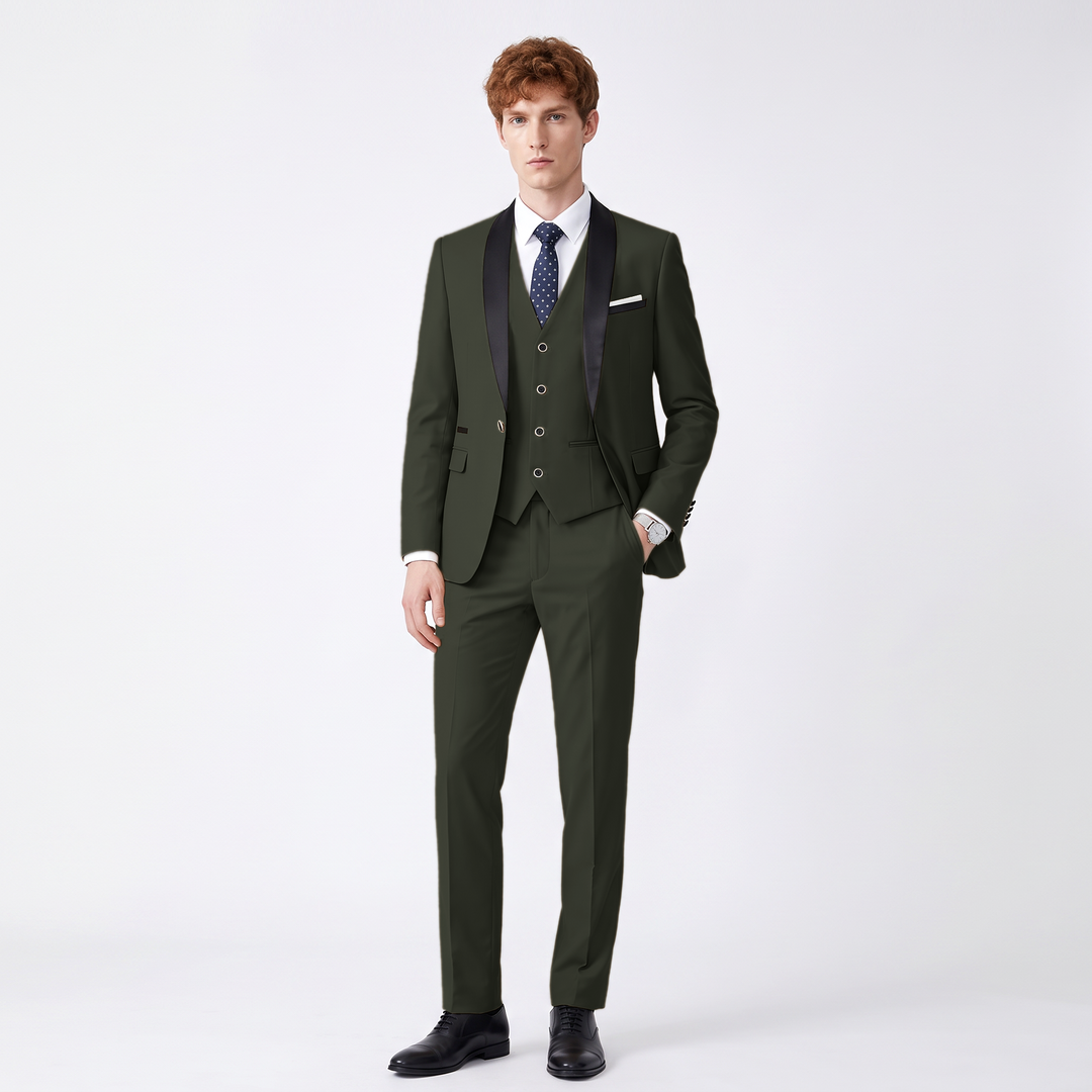 Menseventwear Fashion 3 Pieces Mens Suit Flat Shawl Lapel Tuxedos (Blazer+vest+Pants)