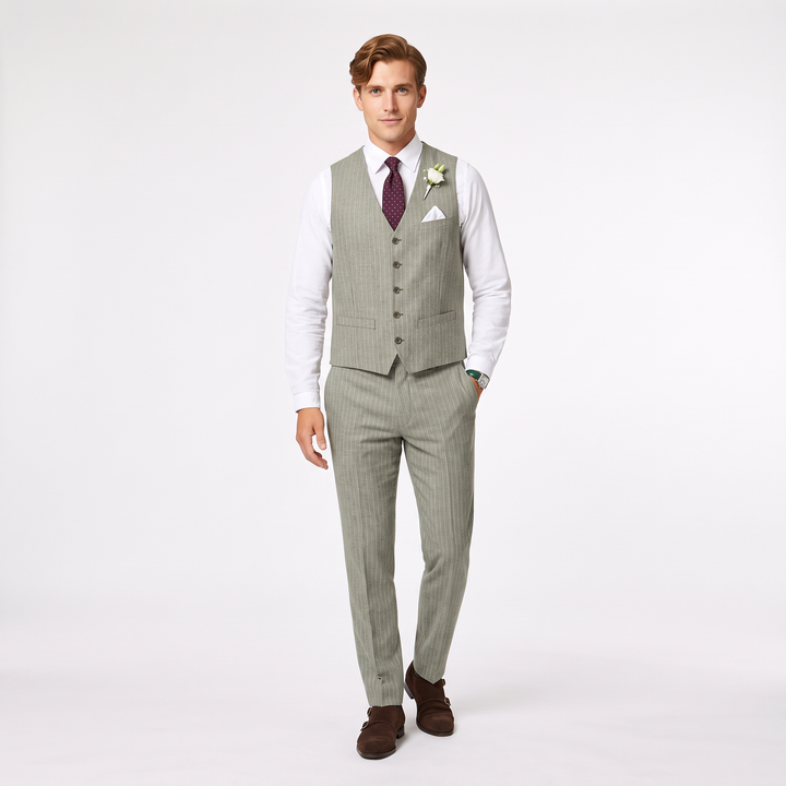 Menseventwear Fashion 2 Pieces Mens Stripe Suit Flat V-Neck Vest Suit For Wedding (Vest + Pants)