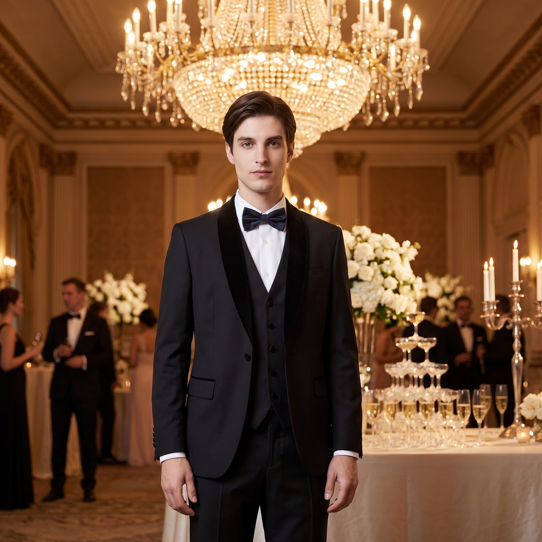 Menseventwear Fashion 3 Pieces Mens Suit Flat Shawl Lapel Tuxedos For Party (Blazer+vest+Pants)