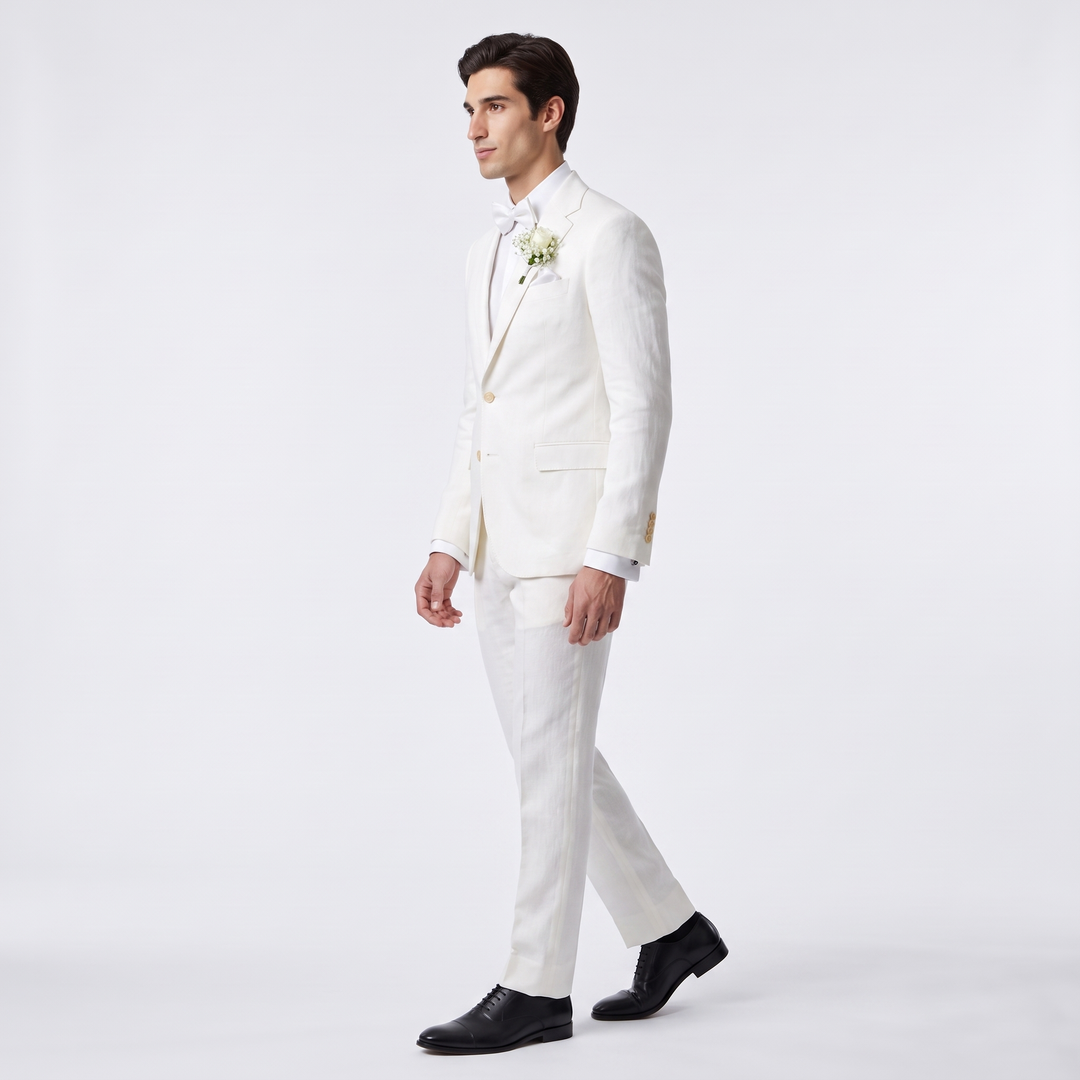 Menseventwear Casual 2 Pieces Mens Suit Flat Linen Notch Lapel Suit (Blazer + Pants)