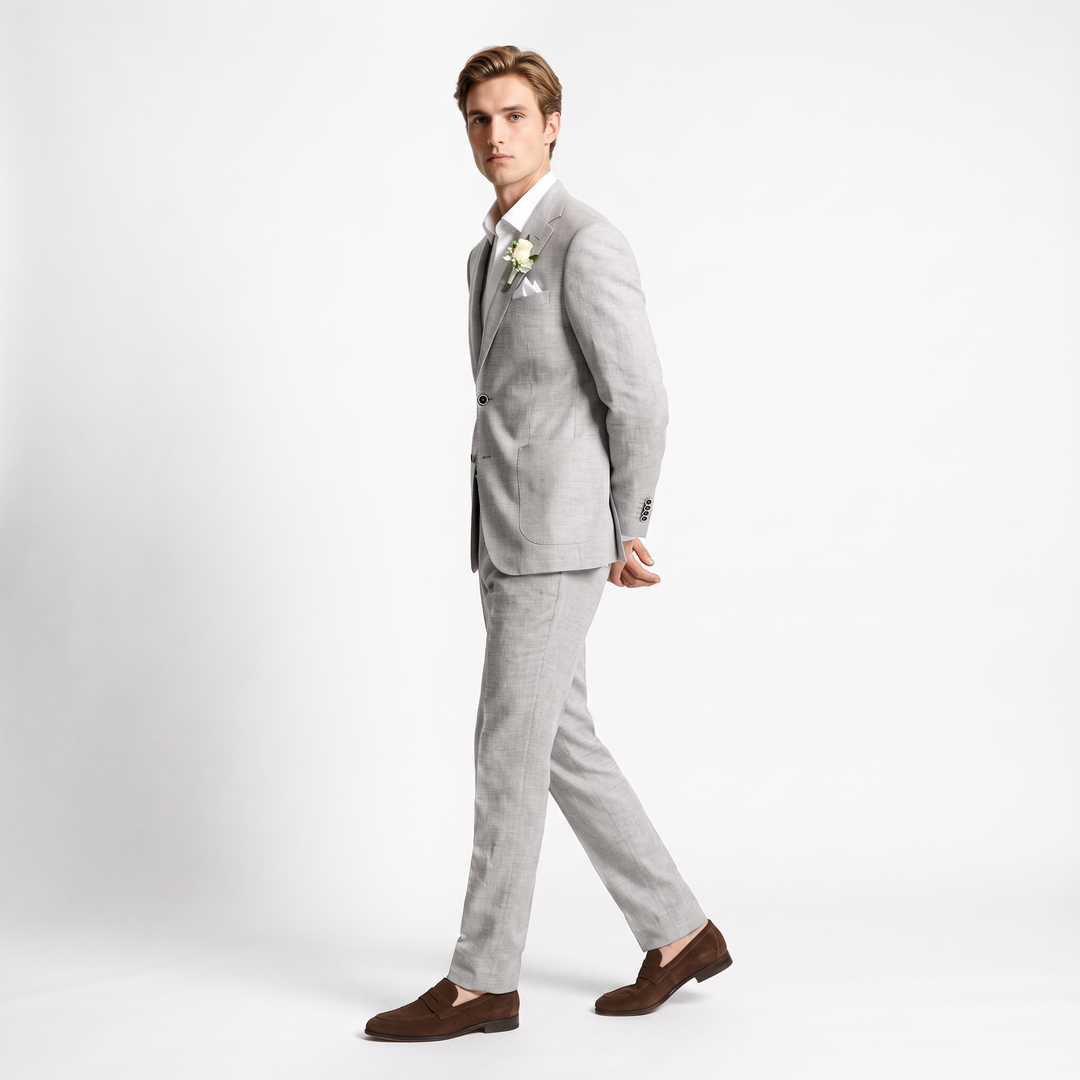 Menseventwear Formal 2 Pieces Mens Suits Flat Linen Notch Lapel Set (Blazer + Pants)