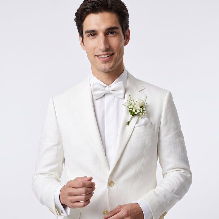 Menseventwear Casual 2 Pieces Mens Suit Flat Linen Notch Lapel Suit (Blazer + Pants)