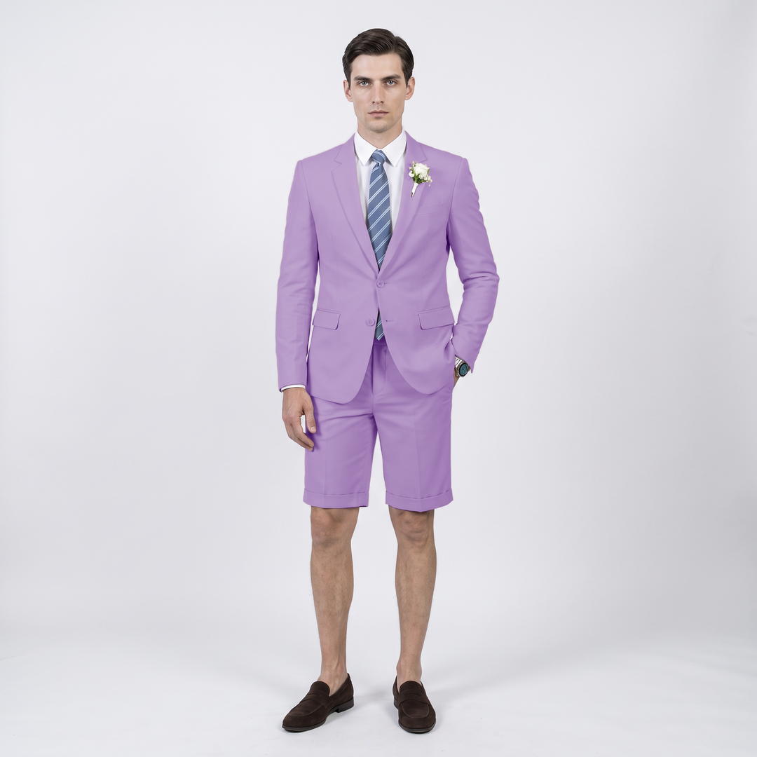 Menseventwear Fashion 2 Pieces Mens Suit Flat Notch Lapel Suits (Blazer+Shorts)