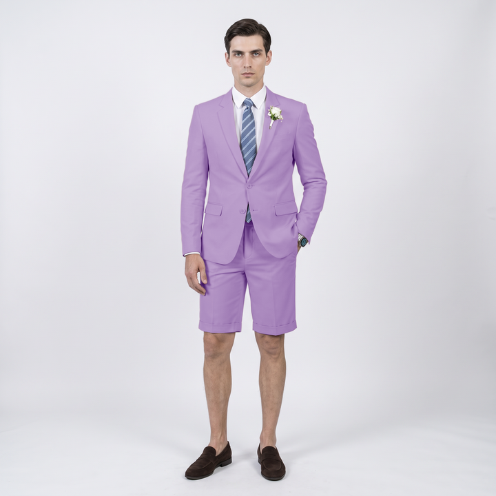 Menseventwear Fashion 2 Pieces Mens Suit Flat Notch Lapel Suits (Blazer+Shorts)