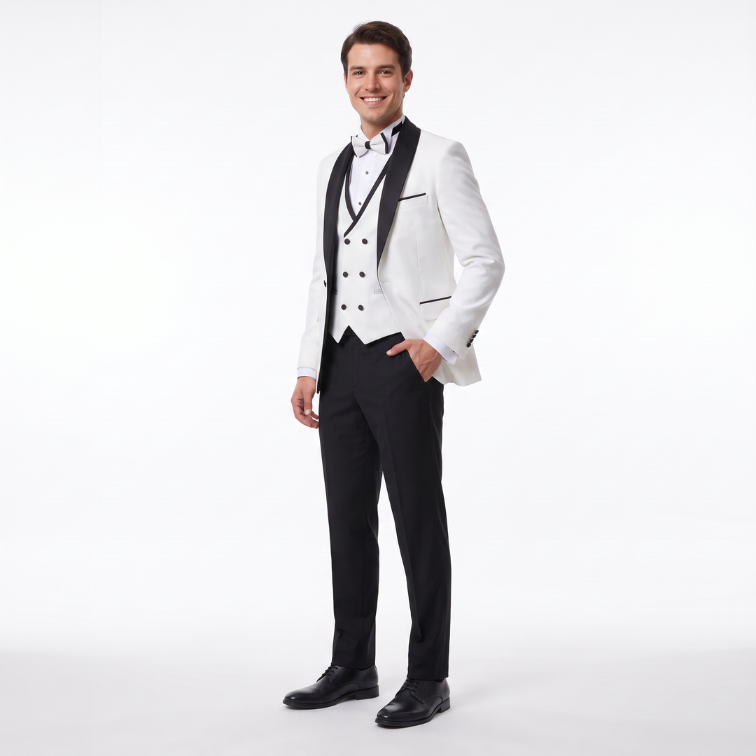 Menseventwear Formal 3 Pieces Mens Suit Flat Shawl Lapel Tuxedos For Party (Blazer+vest+Pants)