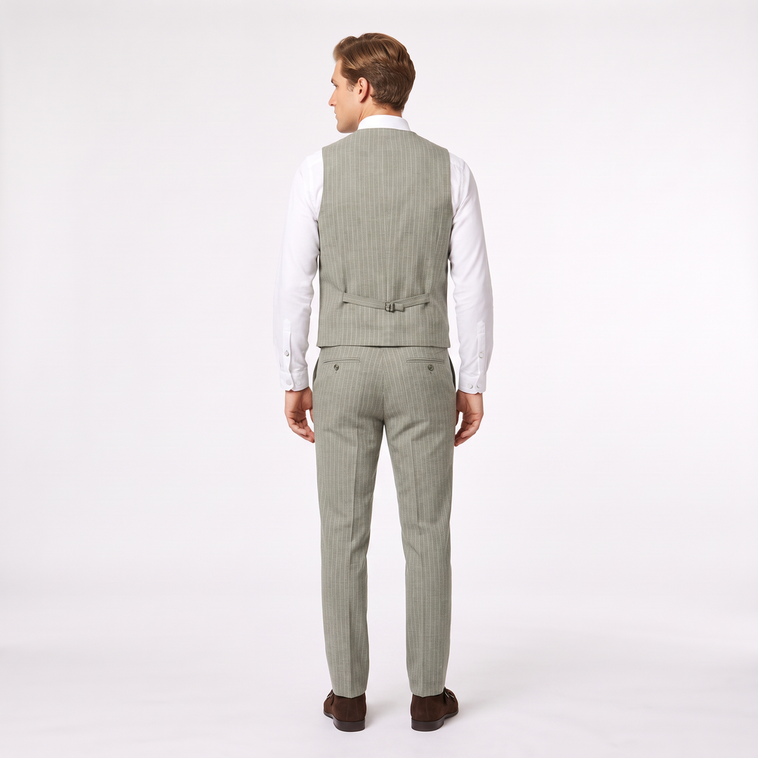 Menseventwear Fashion 2 Pieces Mens Stripe Suit Flat V-Neck Vest Suit For Wedding (Vest + Pants)