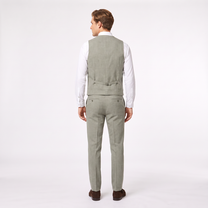 Menseventwear Fashion 2 Pieces Mens Stripe Suit Flat V-Neck Vest Suit For Wedding (Vest + Pants)